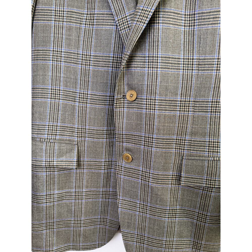 Saks Fifth Avenue Zegna Trofeo Wool Blazer 52R 42R Brown Blue Plaid Sport Coat - Picture 3 of 8